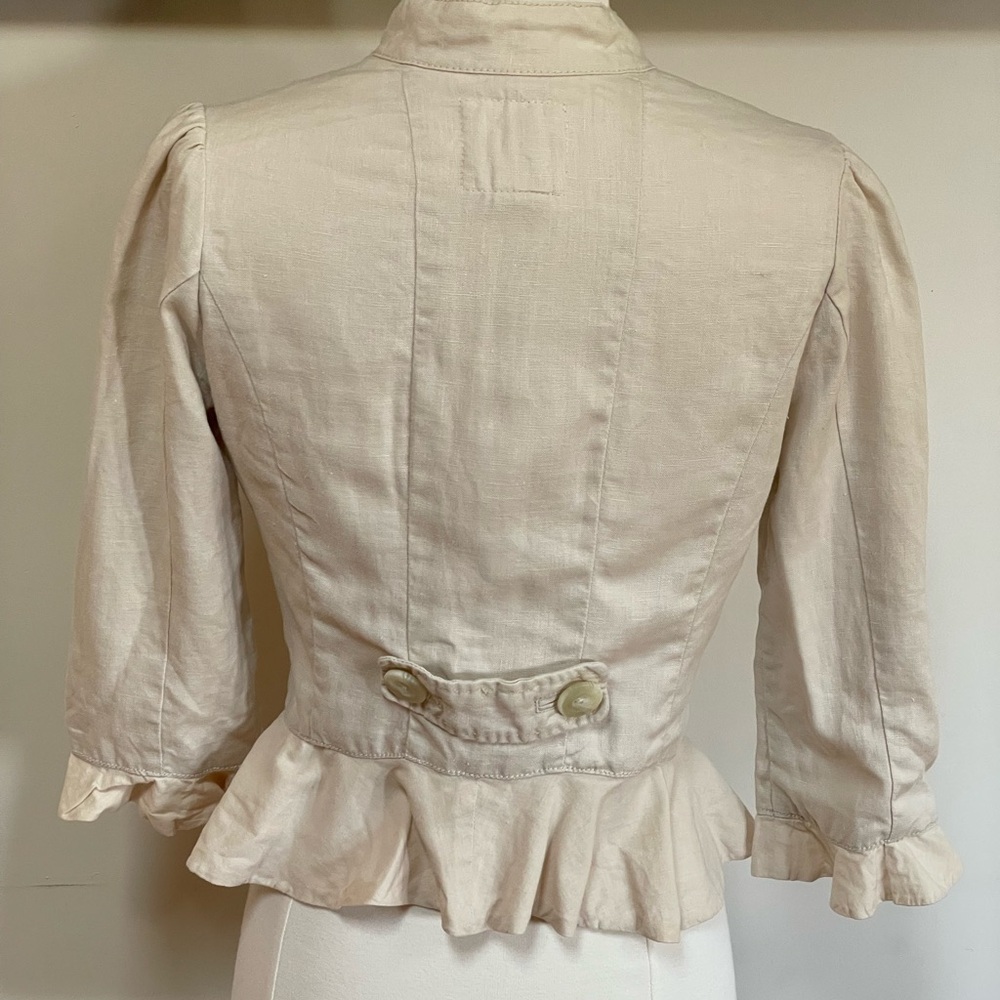 Anthropologie Linen Peplum Ruffled Jacket Cream - Picture 2 of 8